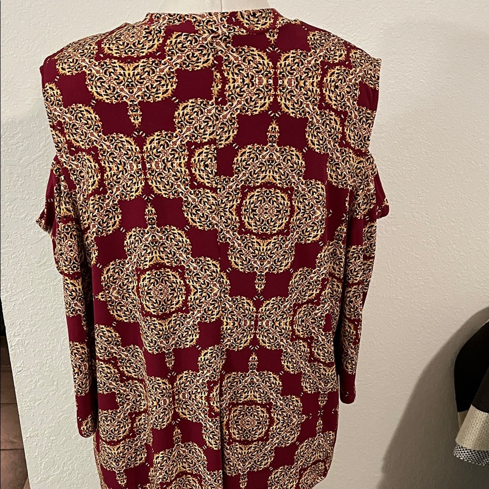 Bold Elements Burgundy And Gold Patterned Blouse - image 4